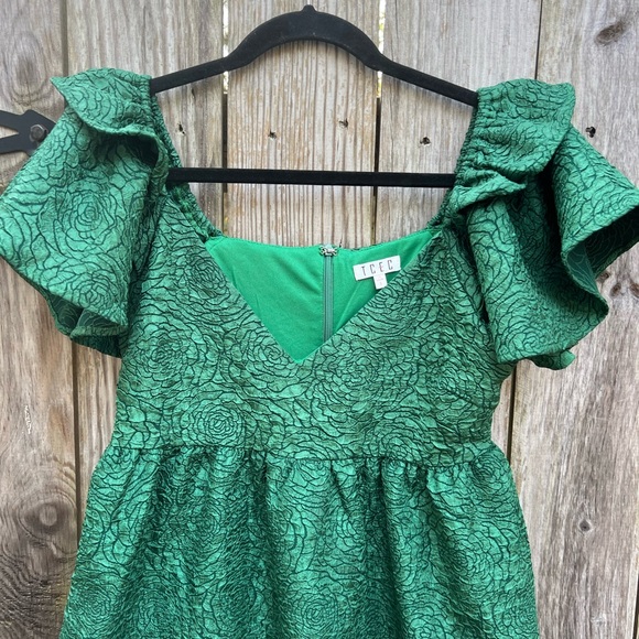 TCEC Dark Emerald Green Ruffle Sleeve Women’s Mini Dress Women’s Small - Picture 2 of 10